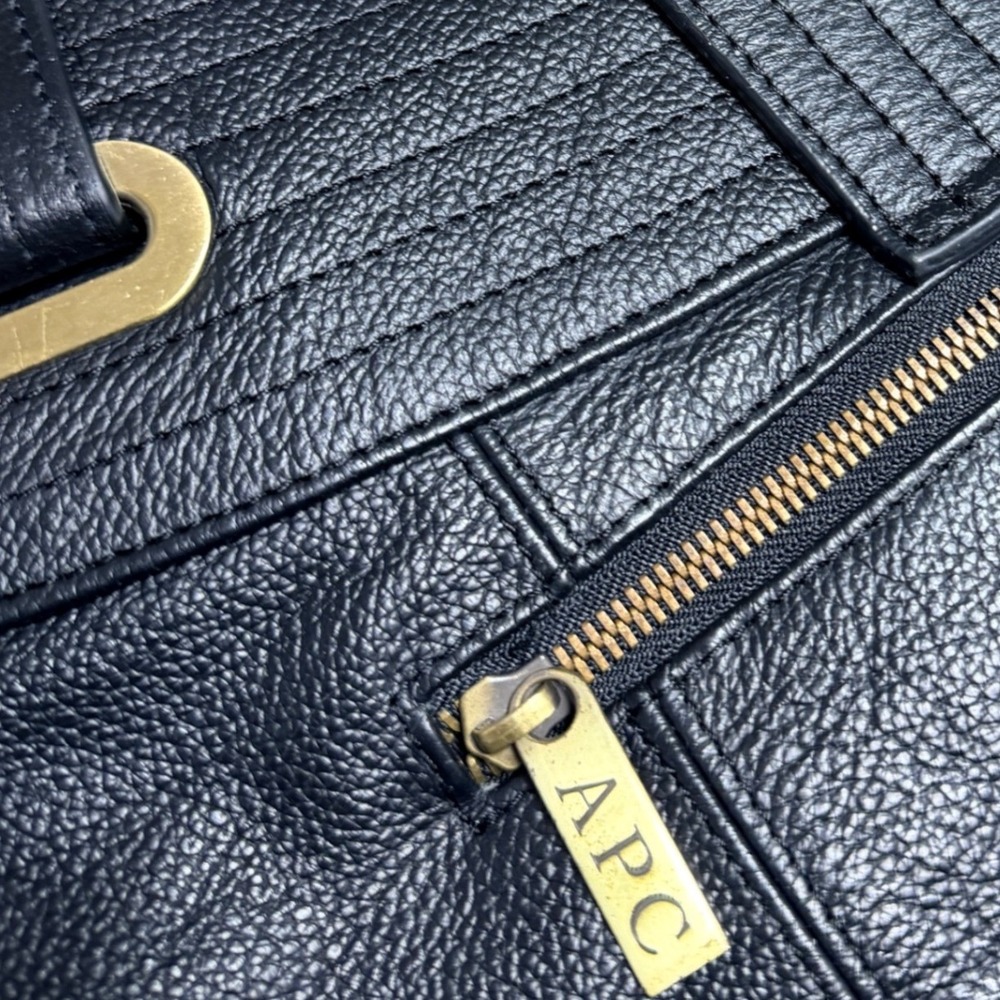 A.P.C. Black Pebbled Leather Structured Tote Shoulder Bag Gold Hardware - Picture 9 of 16
